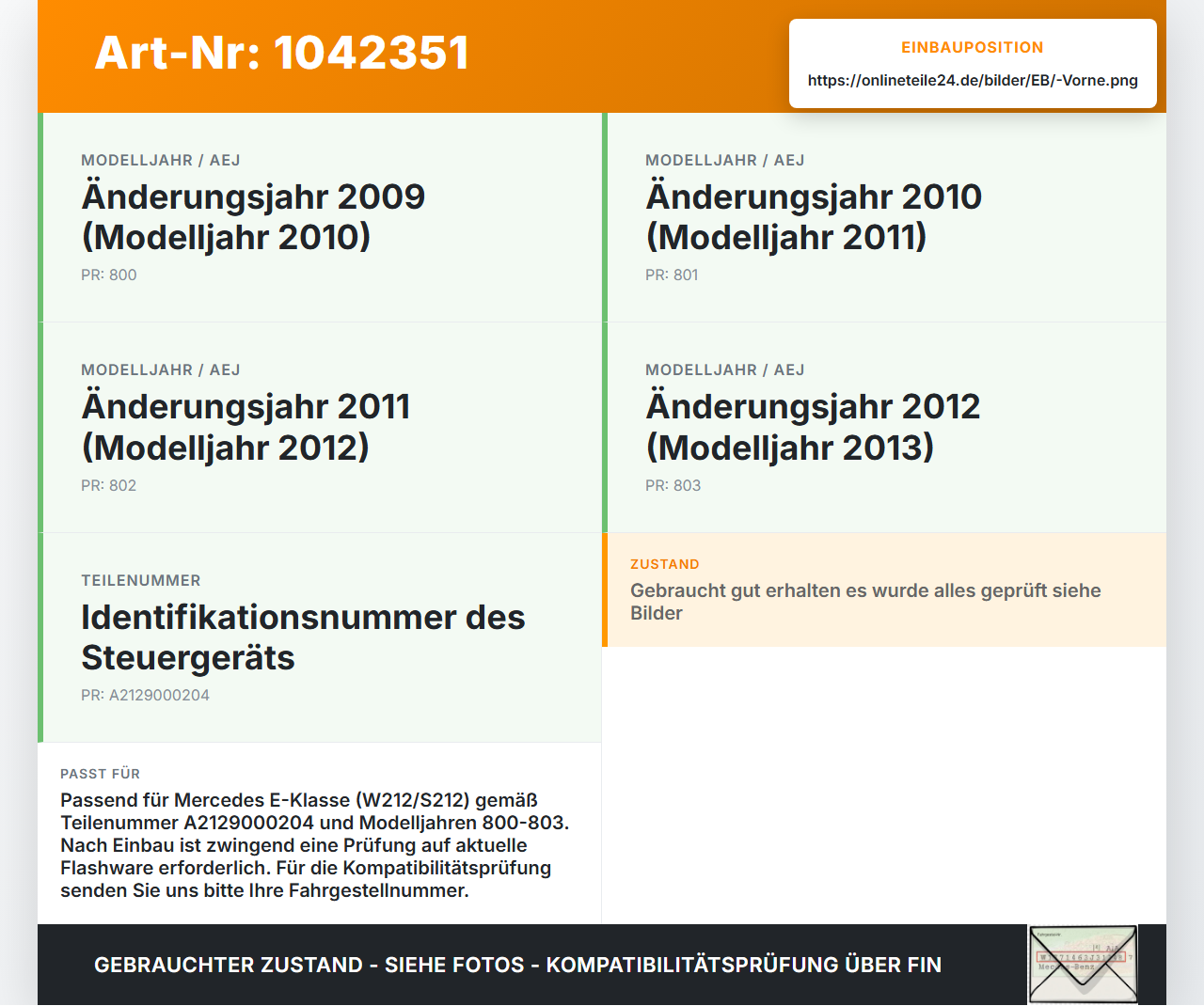 Mercedes S212 E350d 13-16 Steuergerät SAM Zentralsteuergerät Vorne Mercedes S212 E350d 13-16 18.02.2010 A2319001507... Vorschau 3
