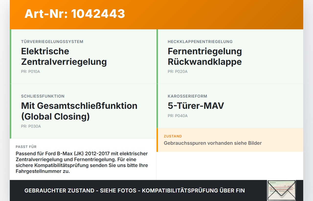 Ford B-Max JK 12-17 Schloss f. Heckklappe Heckklappenschloss Verriegelung Ford B-Max JK 12-17 03.04.2014... Vorschau 3