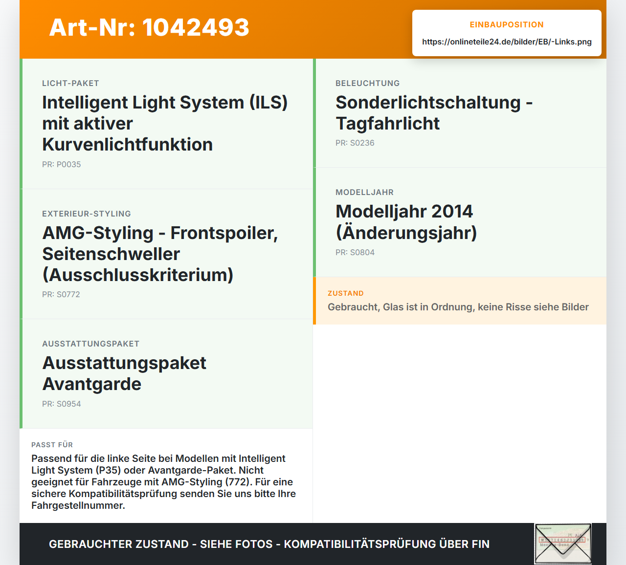 Mercedes S212 E350d 13-16 LED Tagfahrlicht Tagfahrleuchte Links orig. 1 Mercedes S212 E350d 13-16 18.02.2010... Vorschau 3