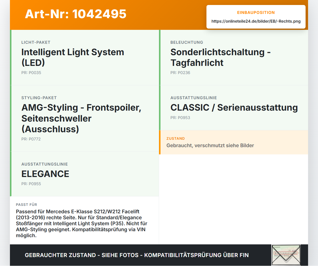 Mercedes S212 E350d 13-16 Blende für Tagfahrlicht Stoßstange Rechts Mercedes S212 E350d 13-16 18.02.2010... Vorschau 3