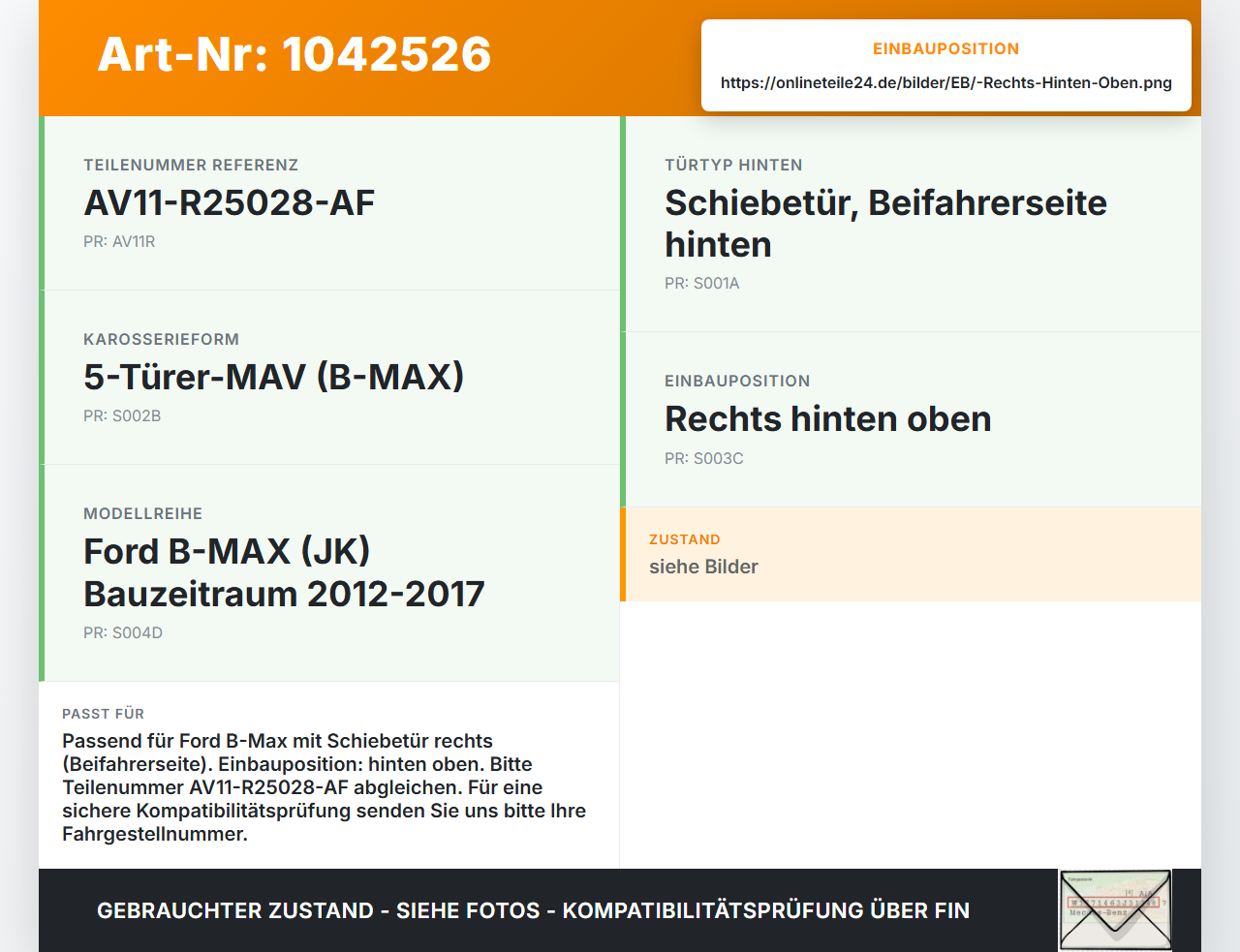 Ford B-Max JK 12-17 Führungsrolle für Schiebetür Rechts Hinten Oben Ford B-Max JK 12-17 03.04.2014 AV11-R25028-AF... Vorschau 3