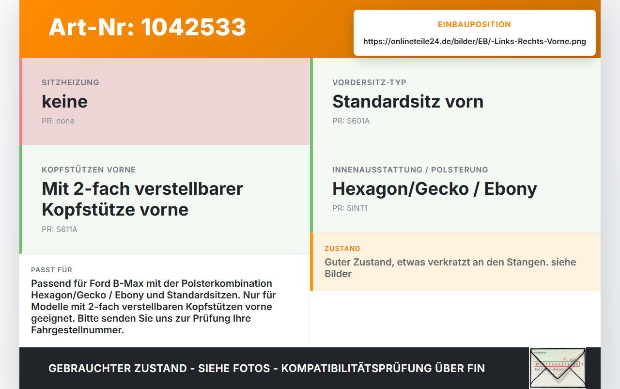 Ford B-Max JK 12-17 Kopfstütze für Fahrer Sitz Rechts oder Links Vorne Ford B-Max JK 12-17 03.04.2014... Vorschau 3