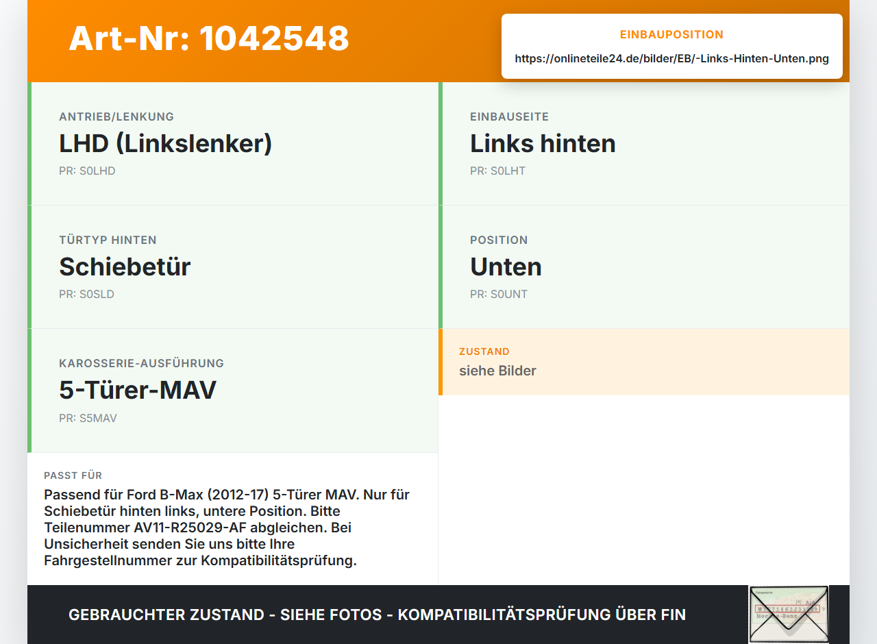 Ford B-Max JK 12-17 Führungsrolle Schiebetür Links Hinten Unten Ford B-Max JK 12-17 03.04.2014 AV11-R25029-AF gebraucht Vorschau 3