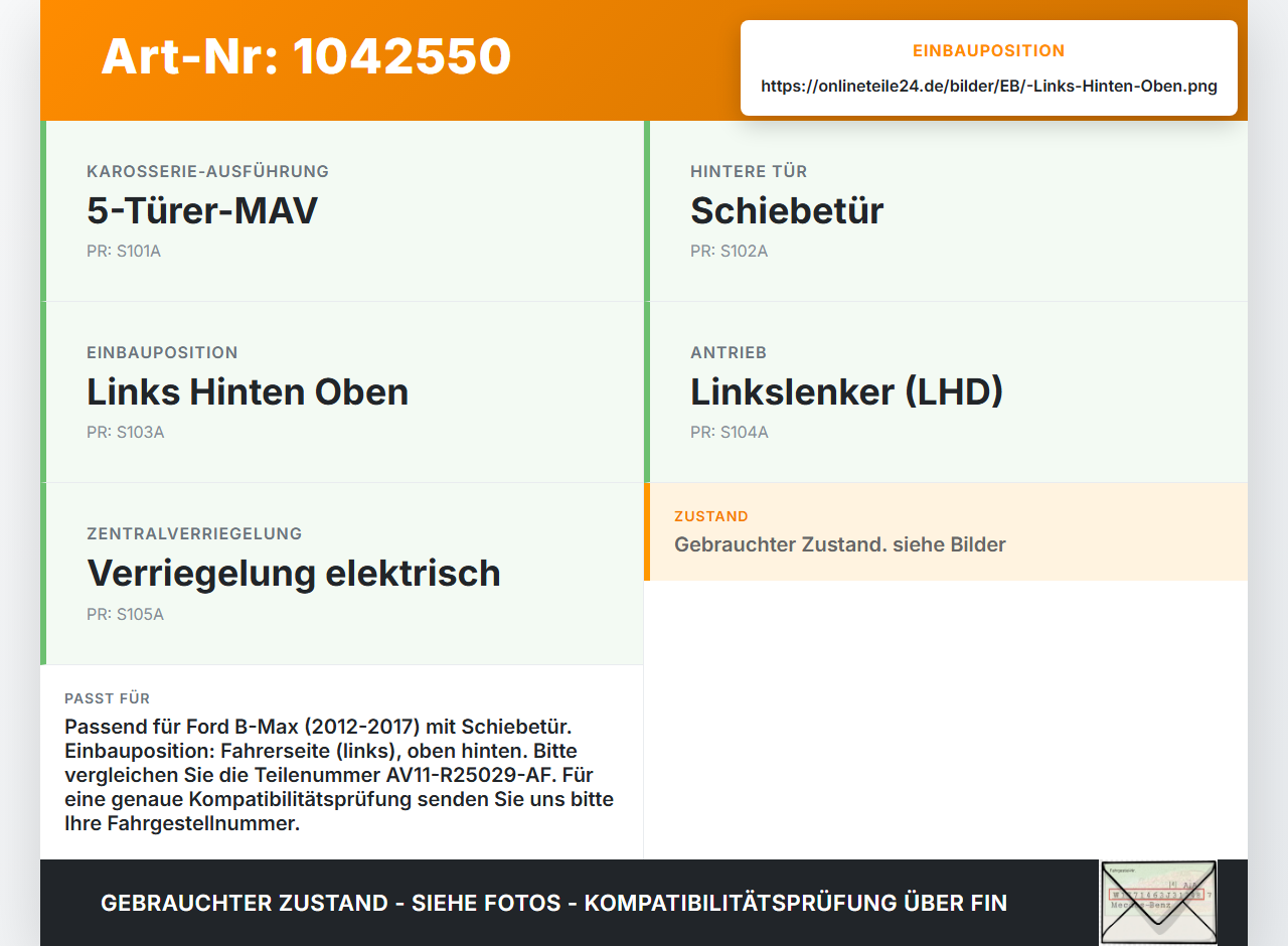 Ford B-Max JK 12-17 Führungsrolle Schiebetür Links Hinten Oben Ford B-Max JK 12-17 03.04.2014 AV11-R25029-AF... Vorschau 3
