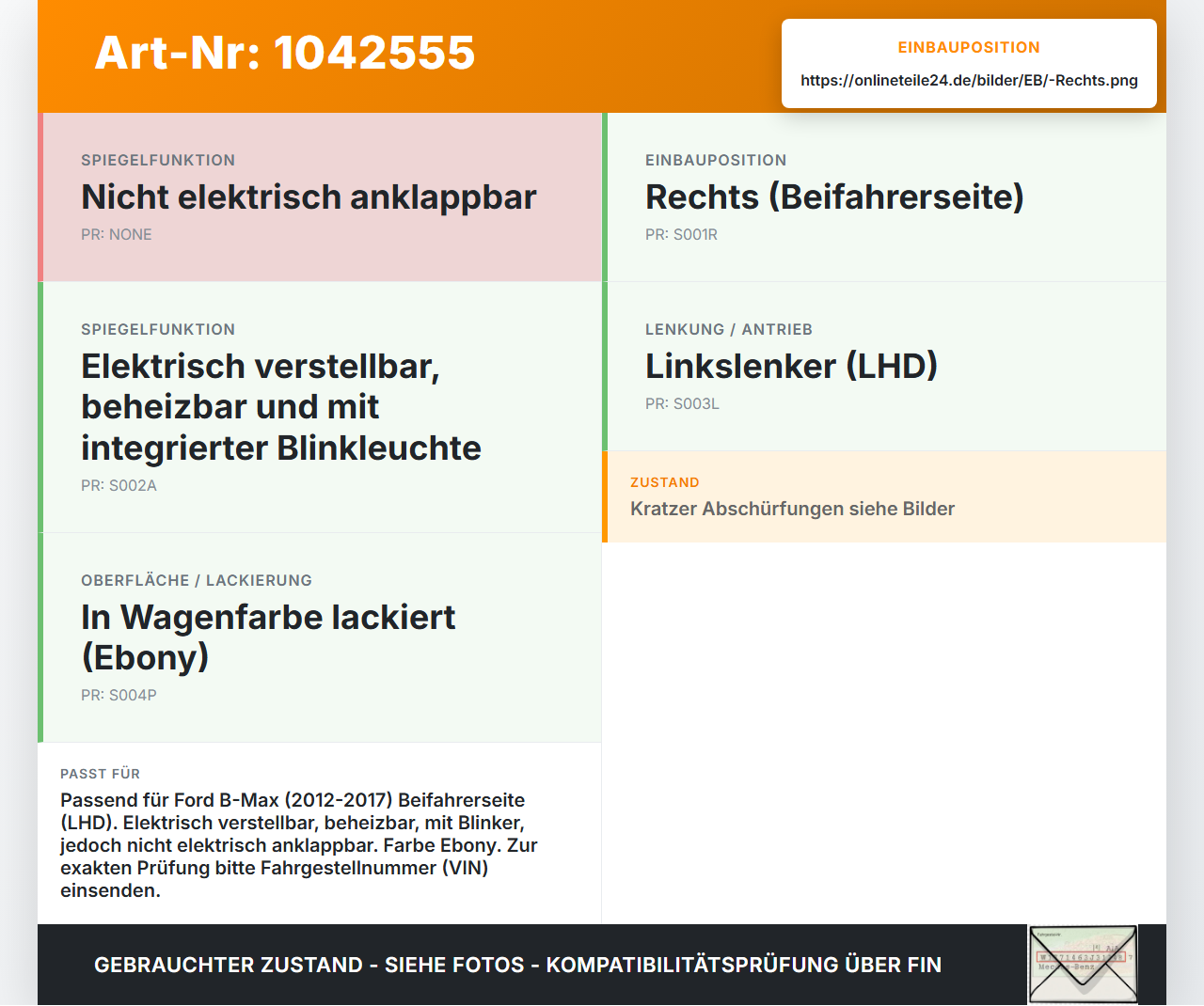 Ford B-Max JK 12-17 Spiegel Aussenspiegel Rechts DC Ford B-Max JK 12-17 03.04.2014 AV11-17682-CL AV1A-R218D04-AD... Vorschau 3