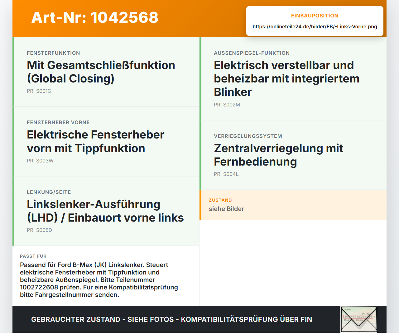 Ford B-Max JK 12-17 Steuergerät ECU Modul Türsteuergerät Links Vorne Ford B-Max JK 12-17 03.04.2014 CV1T-14B531-AJ... Vorschau 3