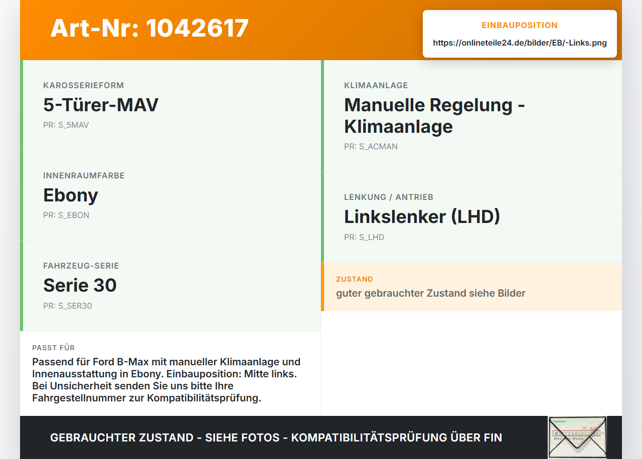 Ford B-Max JK 12-17 Luftdusche Luftdüse Mitte Links Ford B-Max JK 12-17 03.04.2014 AV11-R014L21-AE3JA6 3430-000... Vorschau 3