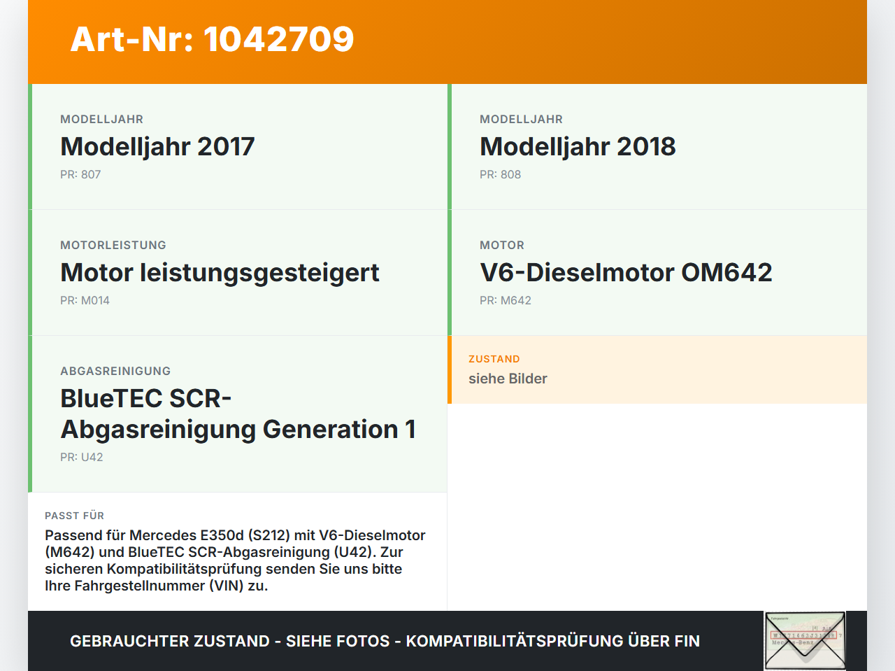 Mercedes S212 E350d 13-16 CDI 3,0 170KW Sensor Abgastemperatursensor Abgassonde Mercedes S212 E350d 13-16... Vorschau 3