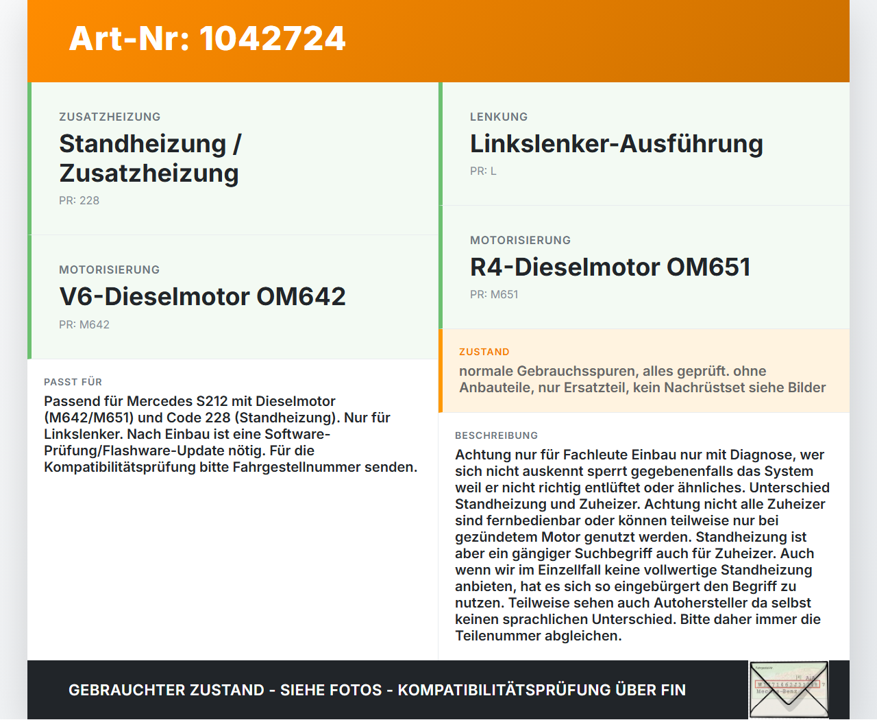 Mercedes S212 E350d 13-16 Standheizung Zuheizer Hydronic D5WSC Orig. Eberspächer Mercedes S212 E350d 13-16... Vorschau 3