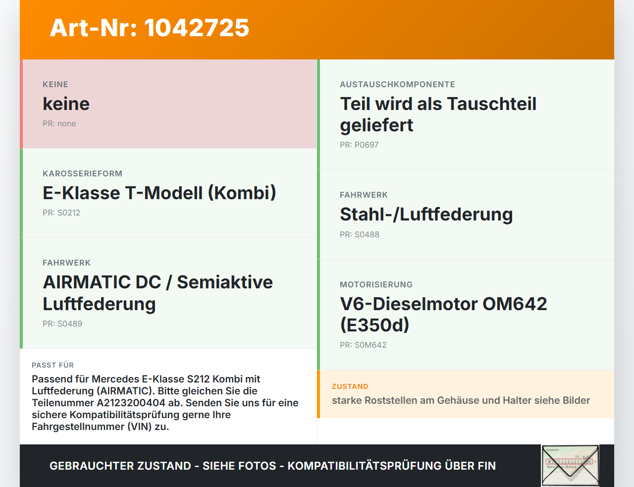 Mercedes S212 E350d 13-16 Luftkompressor Luftpumpe Luftfederung Mercedes S212 E350d 13-16 18.02.2010 A2123200404... Vorschau 3