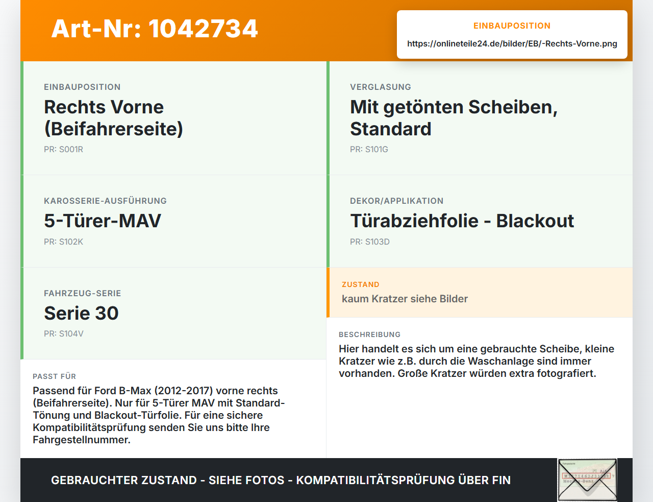 Ford B-Max JK 12-17 Seitenscheibe Dreieck Türscheibe Rechts Vorne Ford B-Max JK 12-17 03.04.2014 AV11-R29710-AG... Vorschau 3
