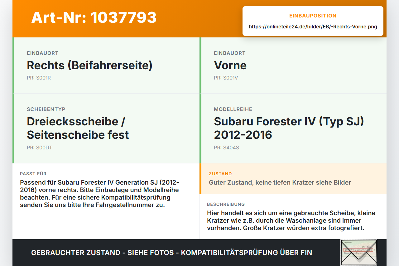 Subaru Forester IV SJ 12-16 Seitenscheibe Dreieck Türscheibe Rechts Vorne Subaru Forester IV SJ 12-16 16.02.2015... Vorschau 3