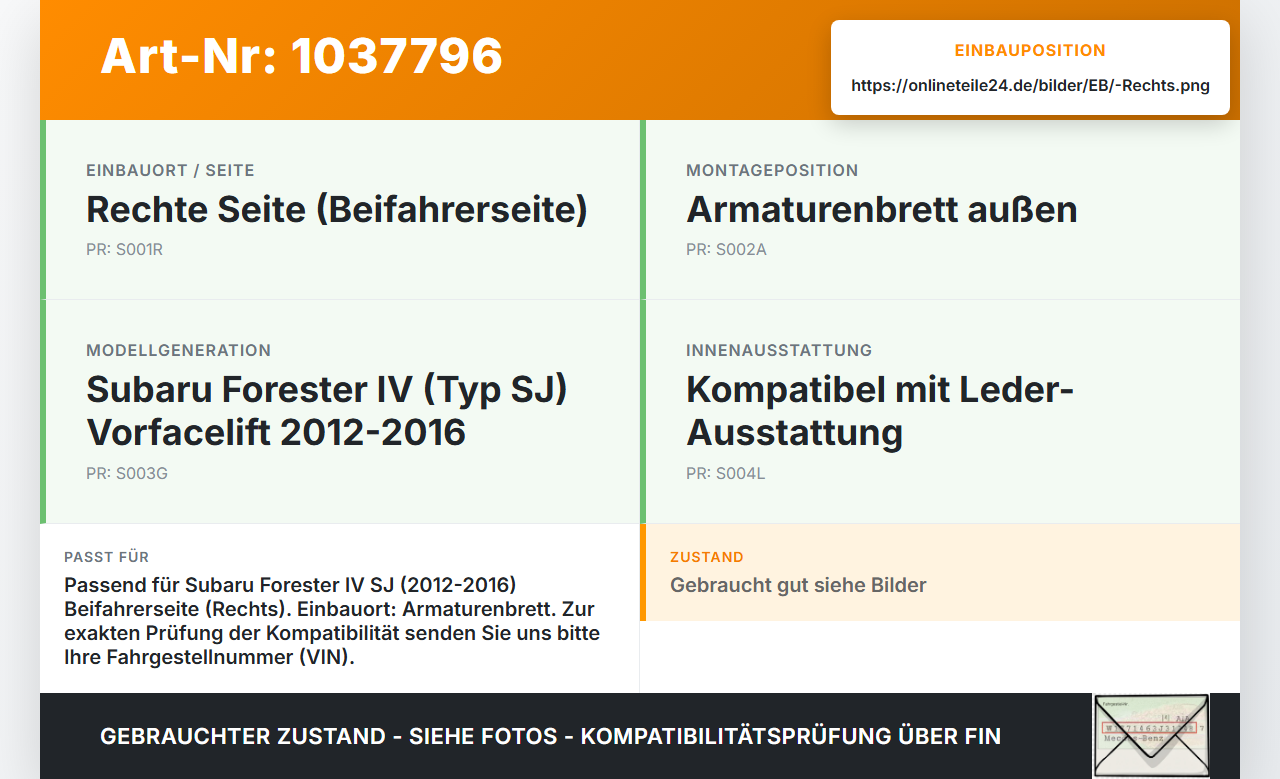 Subaru Forester IV SJ 12-16 Luftdusche Luftdüse Lüftung Armaturenbrett Rechts Subaru Forester IV SJ 12-16... Vorschau 3