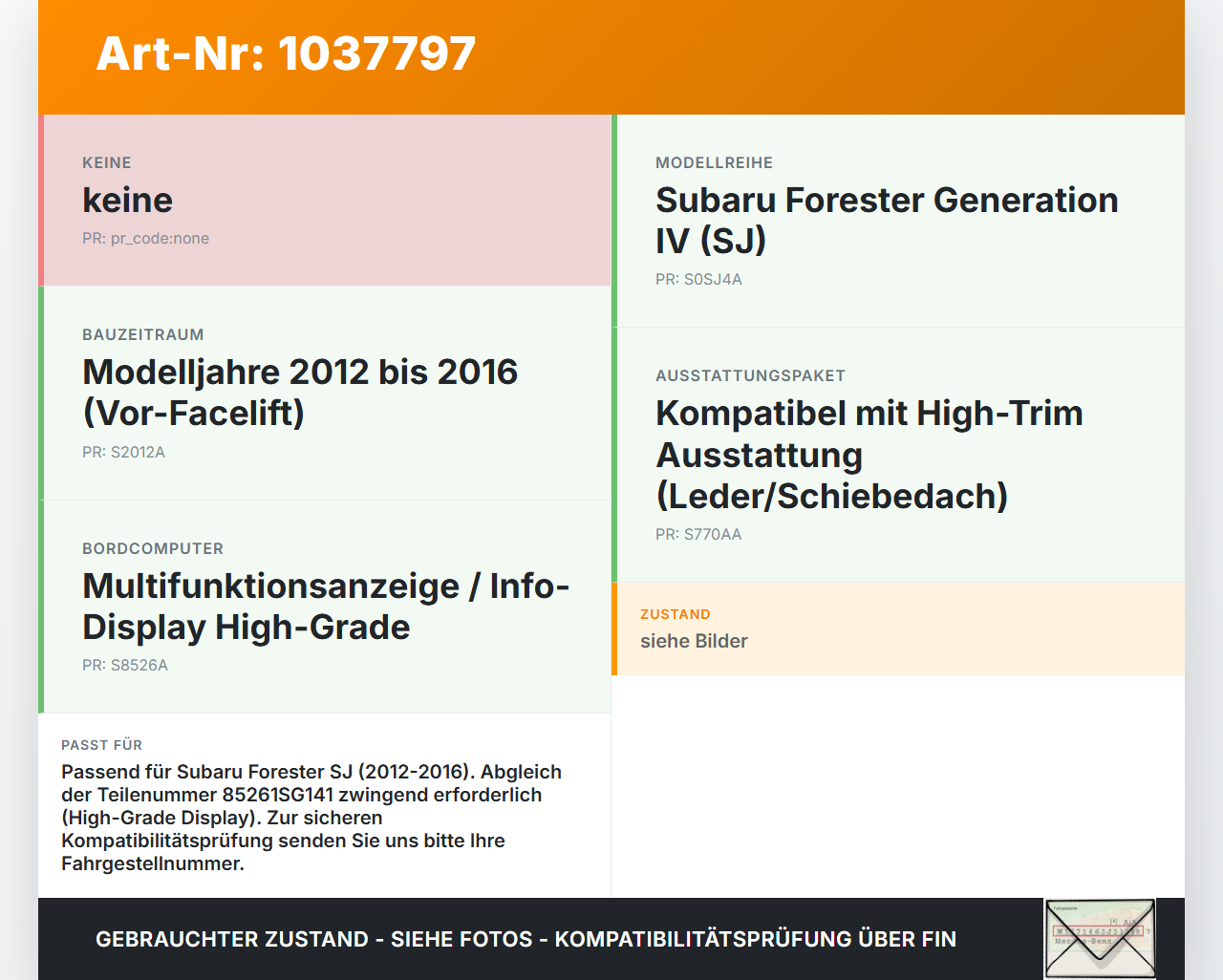 Subaru Forester IV SJ 12-16 Bordcomputer Info Display Uhr Anzeige Subaru Forester IV SJ 12-16 16.02.2015 85261SG141... Vorschau 3