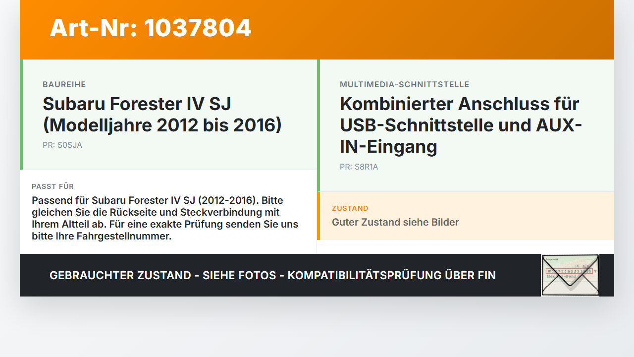 Subaru Forester IV SJ 12-16 USB AUX Anschluss Buchse Interface Adapter Subaru Forester IV SJ 12-16 16.02.2015... Vorschau 3