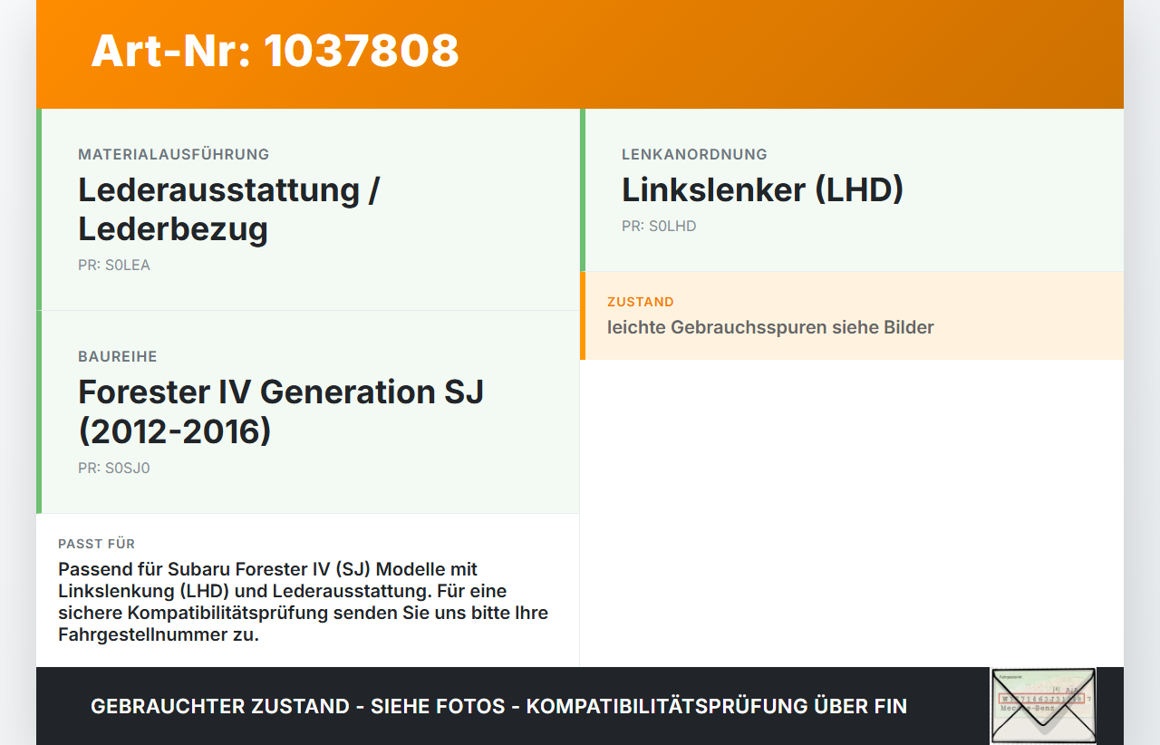Subaru Forester IV SJ 12-16 Handbremsmanschette Abdeckung Leder LHD Subaru Forester IV SJ 12-16 16.02.2015 gebraucht Vorschau 3