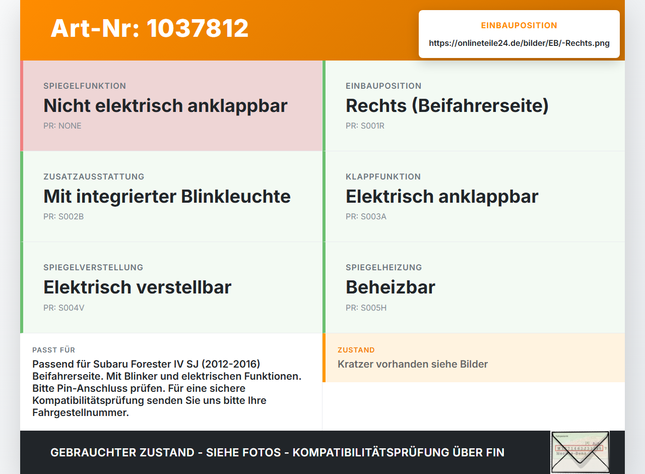 Subaru Forester IV SJ 12-16 Außenspiegel Spiegel Rechts mit Blinker Subaru Forester IV SJ 12-16 16.02.2015 gebraucht Vorschau 3