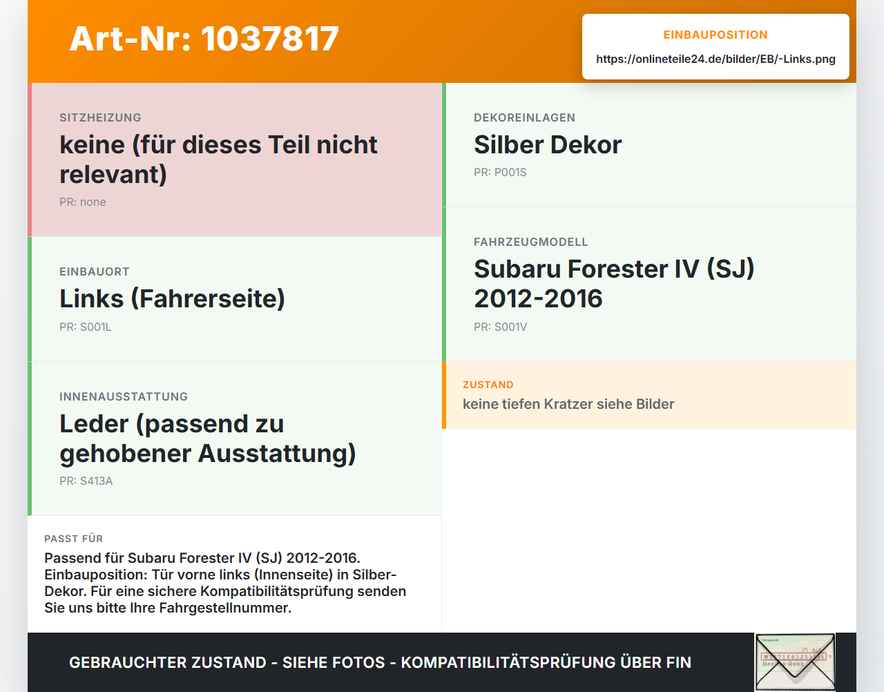 Subaru Forester IV SJ 12-16 Zierleiste Tür Innen Links Silber Dekor Subaru Forester IV SJ 12-16 16.02.2015 gebraucht Vorschau 3