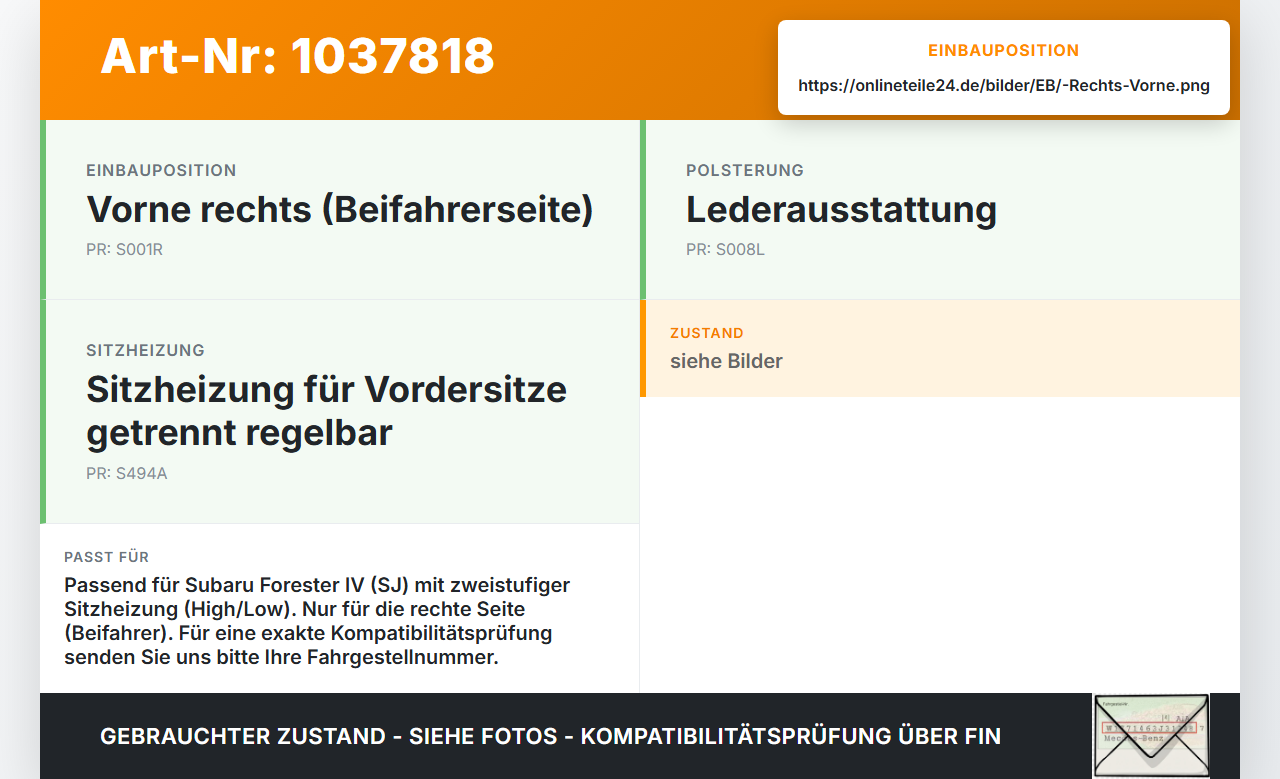 Subaru Forester IV SJ 12-16 Schalter Sitzheizung Regler High Low Vorne Rechts Subaru Forester IV SJ 12-16... Vorschau 3