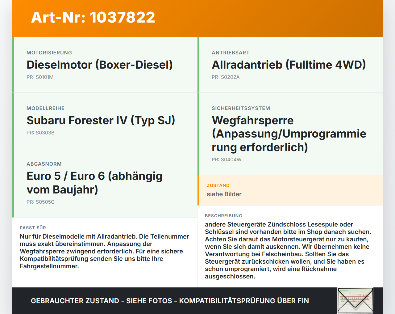 Subaru Forester IV SJ 12-16 108 108KW Motorsteuergerät ECU Steuergerät Diesel Subaru Forester IV SJ 12-16... Vorschau 3