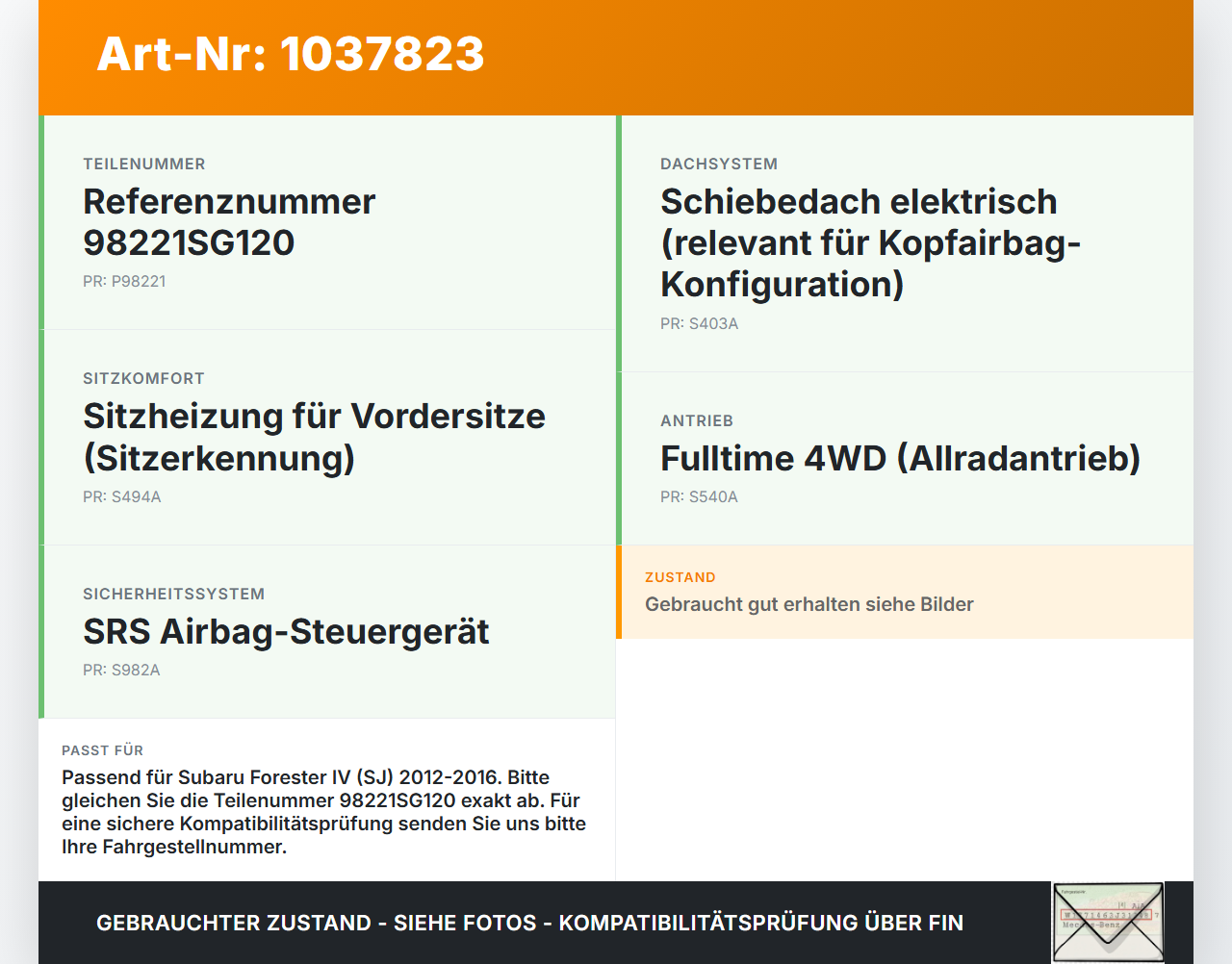 Subaru Forester IV SJ 12-16 Airbag Steuergerät SRS Modul Subaru Forester IV SJ 12-16 16.02.2015 98221SG120... Vorschau 3