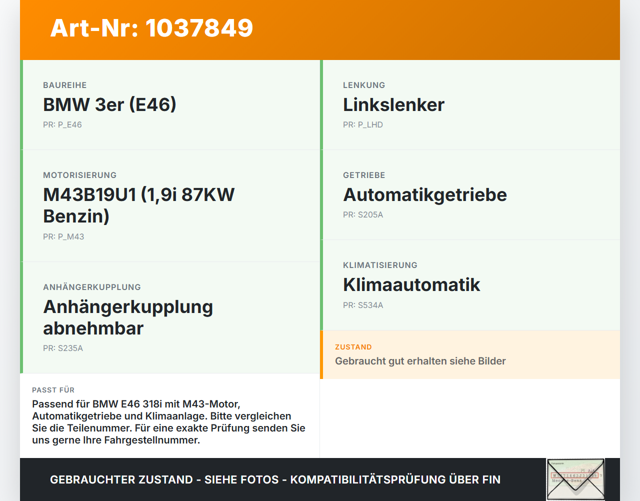 BMW 3er E46 99-01 1,9i 87KW Wasserkühler Kühler BMW 3er E46 99-01 10.07.2000 9071518 17119071518 8MK376716-244... Vorschau 3
