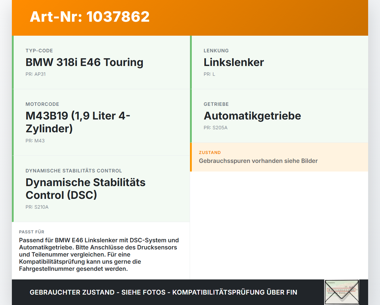 BMW 3er E46 99-01 Hauptbremszylinder Bremszylinder mit DSC Drucksensor BMW 3er E46 99-01 10.07.2000 1165582... Vorschau 3