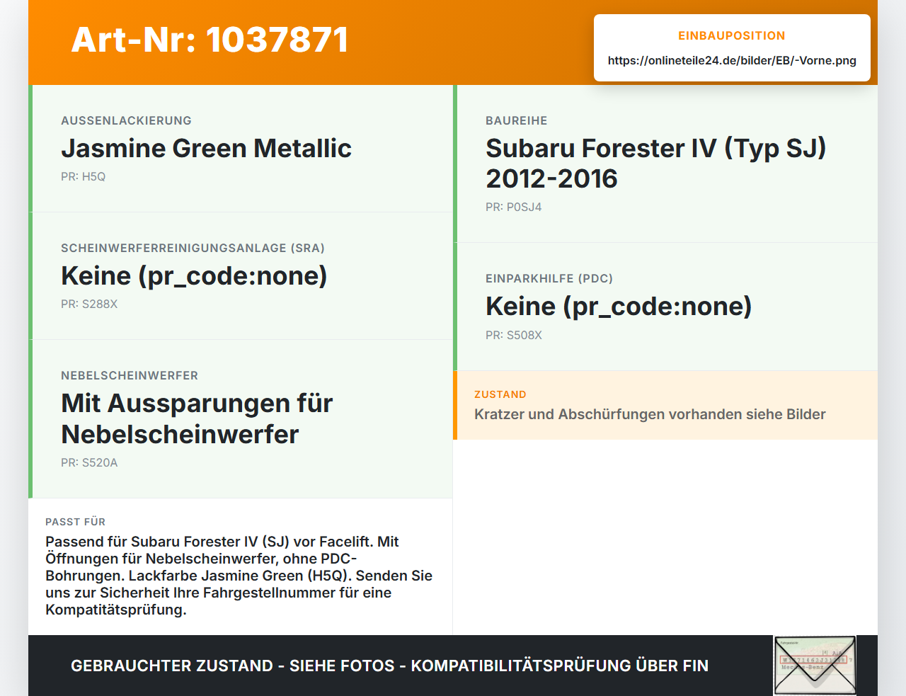 Subaru Forester IV SJ 12-16 Stoßstange Stoßfänger Frontschürze Vorne H5Q Subaru Forester IV SJ 12-16 16.02.2015... Vorschau 3