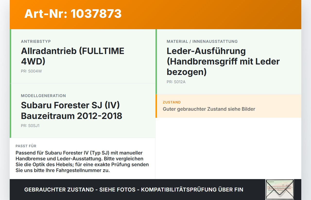 Subaru Forester IV SJ 12-16 Handbremshebel Hebel für Handbremse Bremshebel Subaru Forester IV SJ 12-16 16.02.2015... Vorschau 3