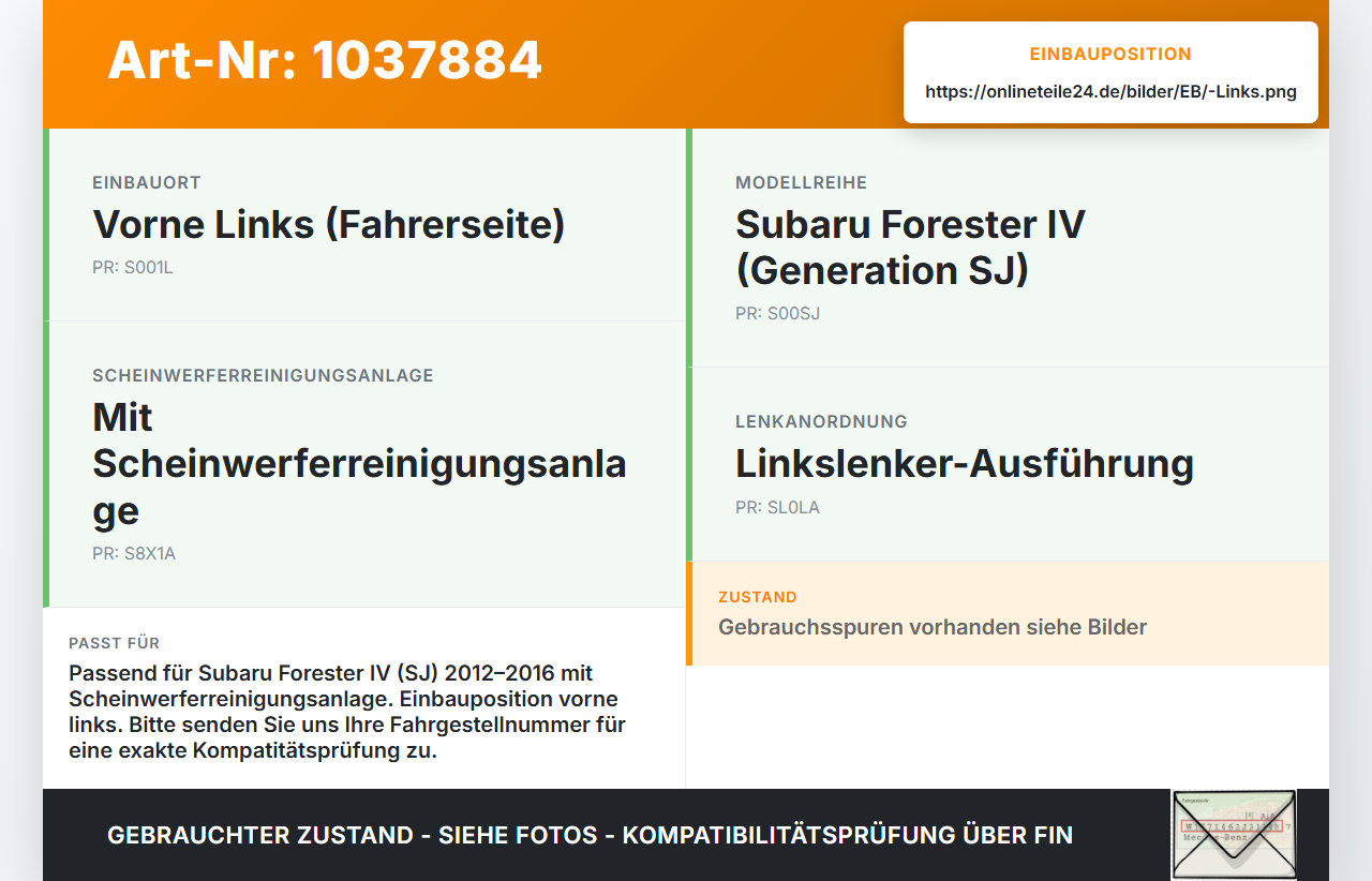 Subaru Forester IV SJ 12-16 Waschdüse Hubzylinder SRA für Scheinwerfer Links Subaru Forester IV SJ 12-16 16.02.2015... Vorschau 3