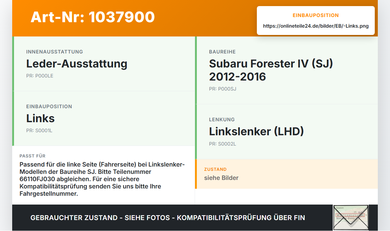 Subaru Forester IV SJ 12-16 Luftdusche Luftdüse Links Subaru Forester IV SJ 12-16 16.02.2015 66110FJ030 gebraucht Vorschau 3
