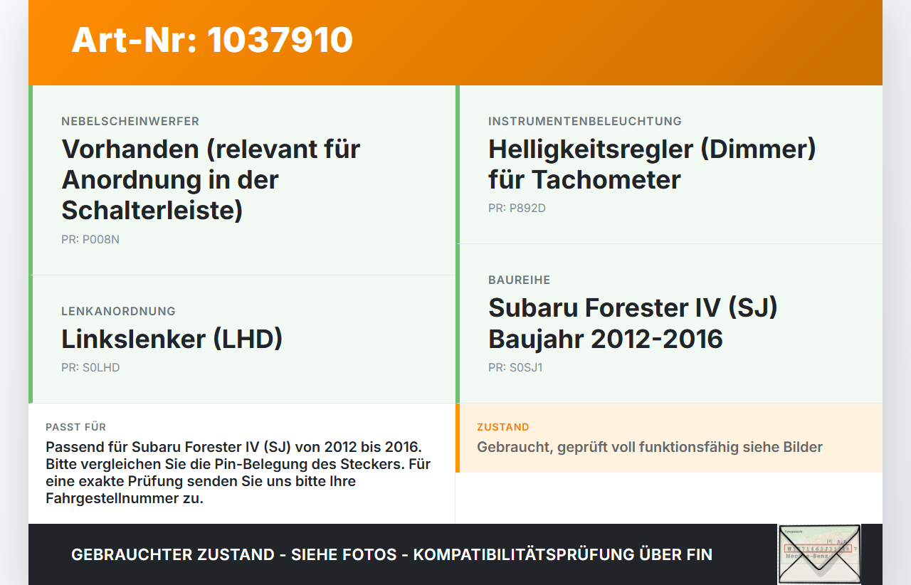 Subaru Forester IV SJ 12-16 Tachobeleuchtung Regler Dimmer Subaru Forester IV SJ 12-16 16.02.2015 gebraucht Vorschau 3