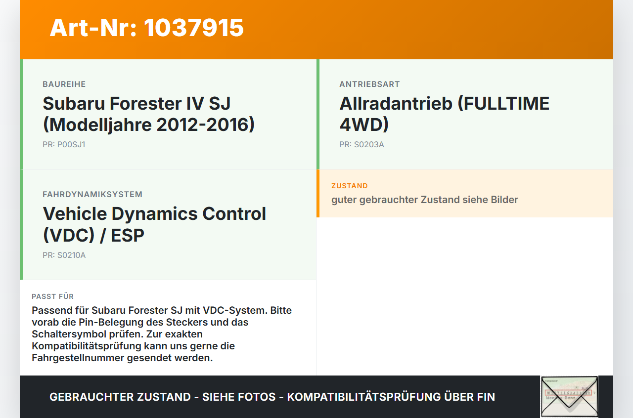 Subaru Forester IV SJ 12-16 ESP Schalter Traktionskontrolle VDC Taster Subaru Forester IV SJ 12-16 16.02.2015 gebraucht Vorschau 3