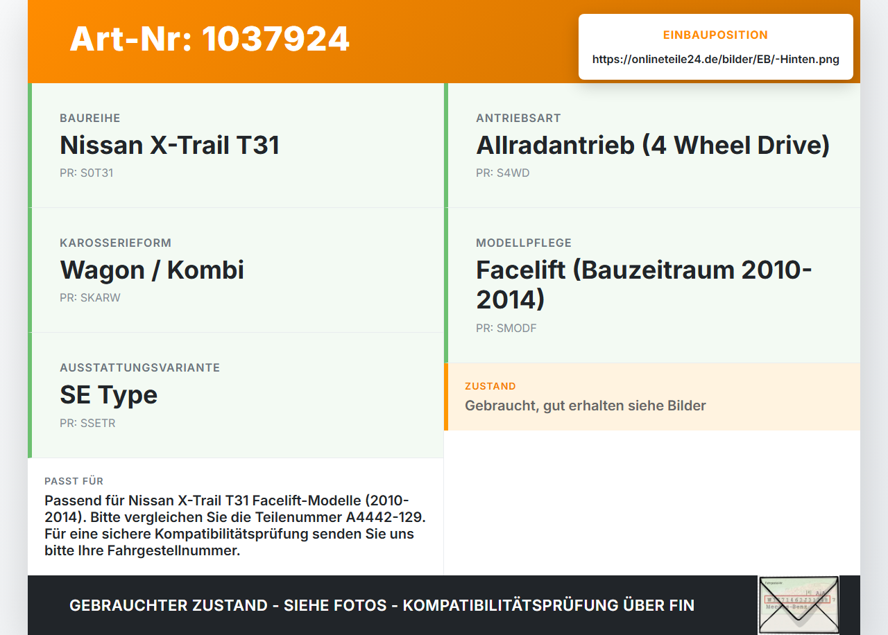 Nissan X-Trail T31 10-14 Wischermotor Hinten Heckwischermotor Nissan X-Trail T31 10-14 21.09.2011 A4442-129 gebraucht Vorschau 3