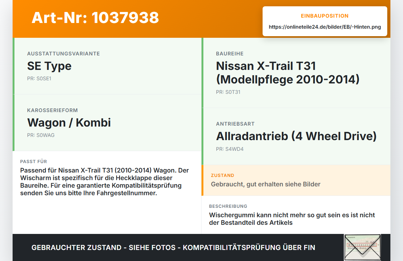 Nissan X-Trail T31 10-14 Heckwischer Scheibenwischer Hinten Wischarm Nissan X-Trail T31 10-14 21.09.2011 gebraucht Vorschau 3