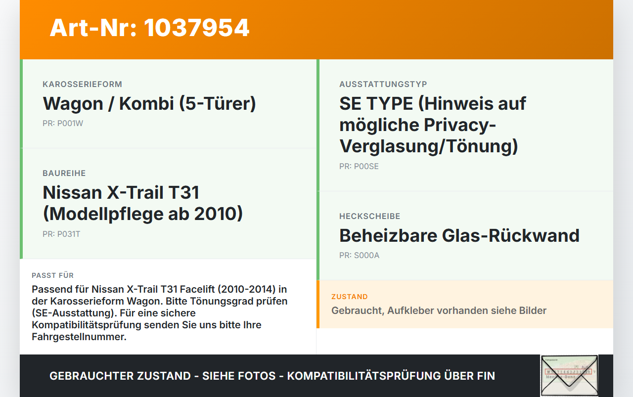 Nissan X-Trail T31 10-14 Heckscheibe Rückwand Autoglas Nissan X-Trail T31 10-14 21.09.2011 gebraucht Vorschau 3