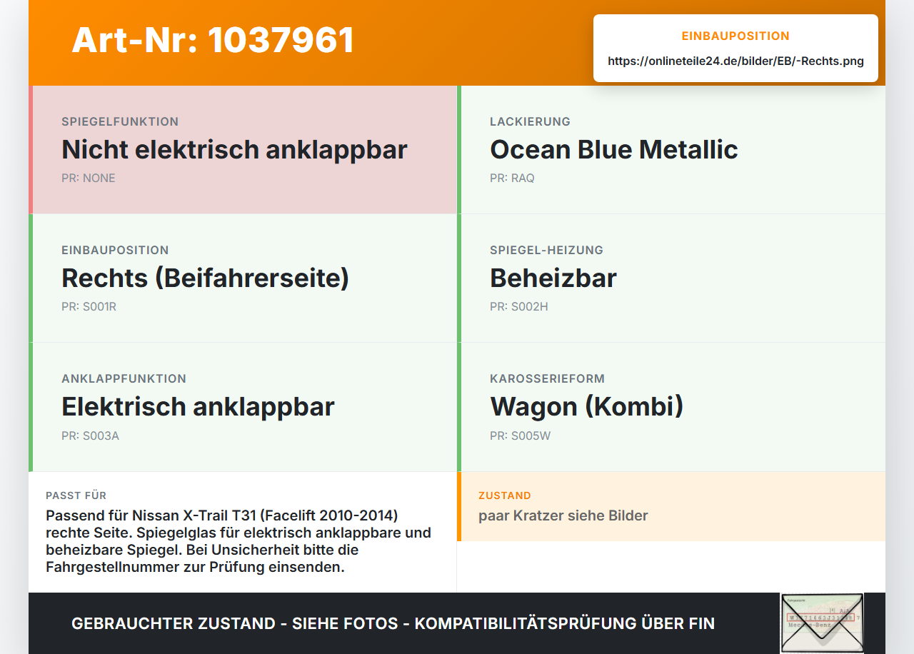 Nissan X-Trail T31 10-14 Spiegel Aussenspiegel Rechts RAQ Nissan X-Trail T31 10-14 21.09.2011 gebraucht Vorschau 3