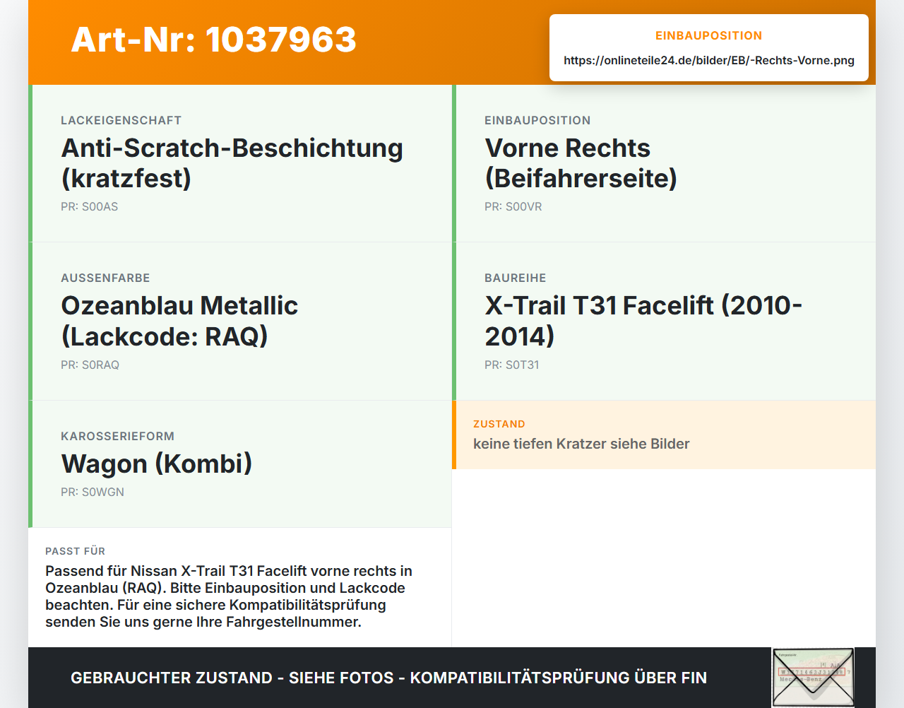 Nissan X-Trail T31 10-14 Türgriff Griff aussen Rechts Vorne RAQ Nissan X-Trail T31 10-14 21.09.2011 gebraucht Vorschau 3