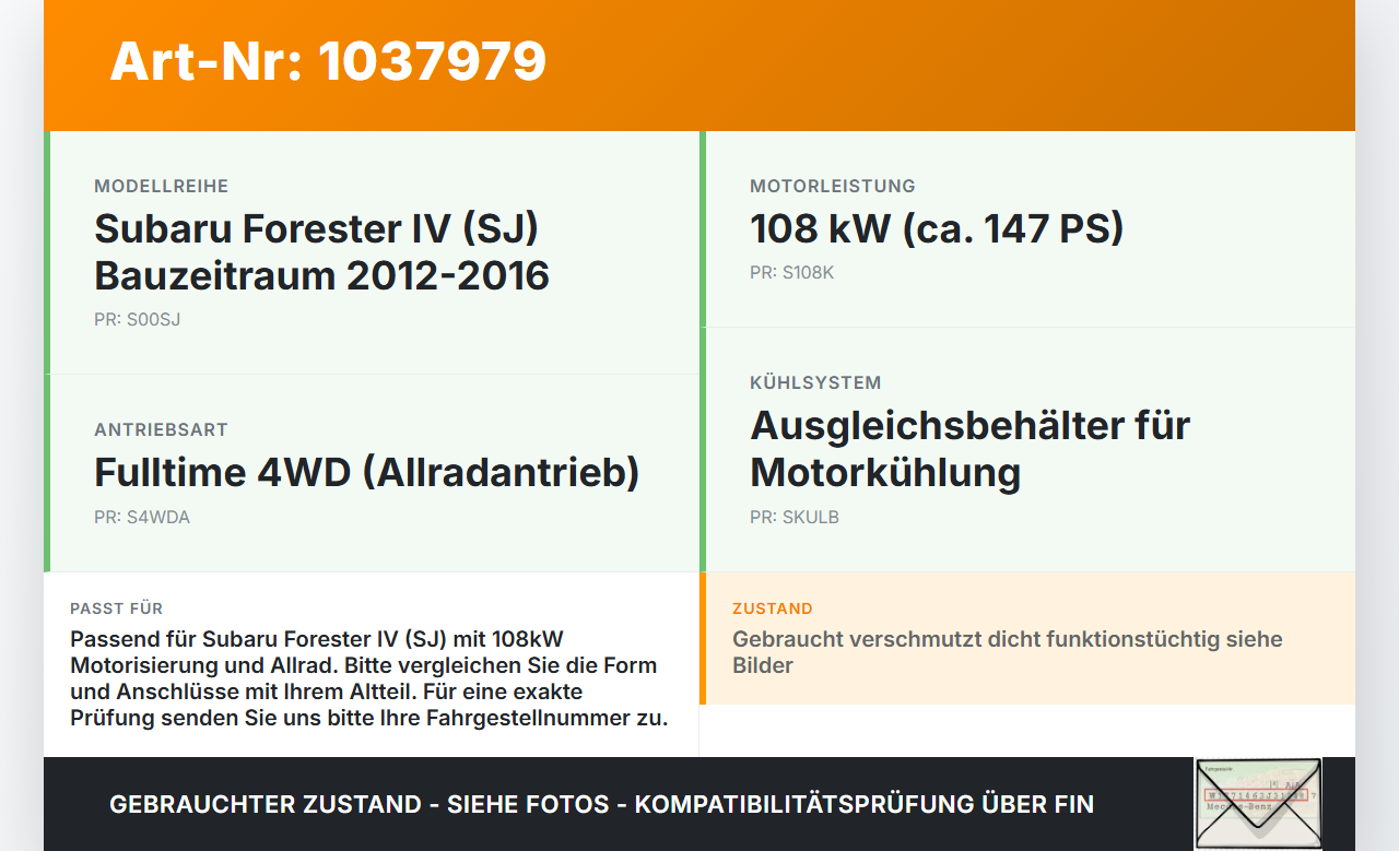 Subaru Forester IV SJ 12-16 108 108KW Ausgleichsbehälter für Kühlmittel Subaru Forester IV SJ 12-16 16.02.2015 gebraucht Vorschau 3