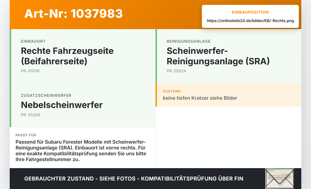 Subaru Forester IV SJ 12-16 Deckel Klappe Abdeckung für Waschdüse Scheinwerfer SRA Rechts Subaru Forester IV SJ... Vorschau 3