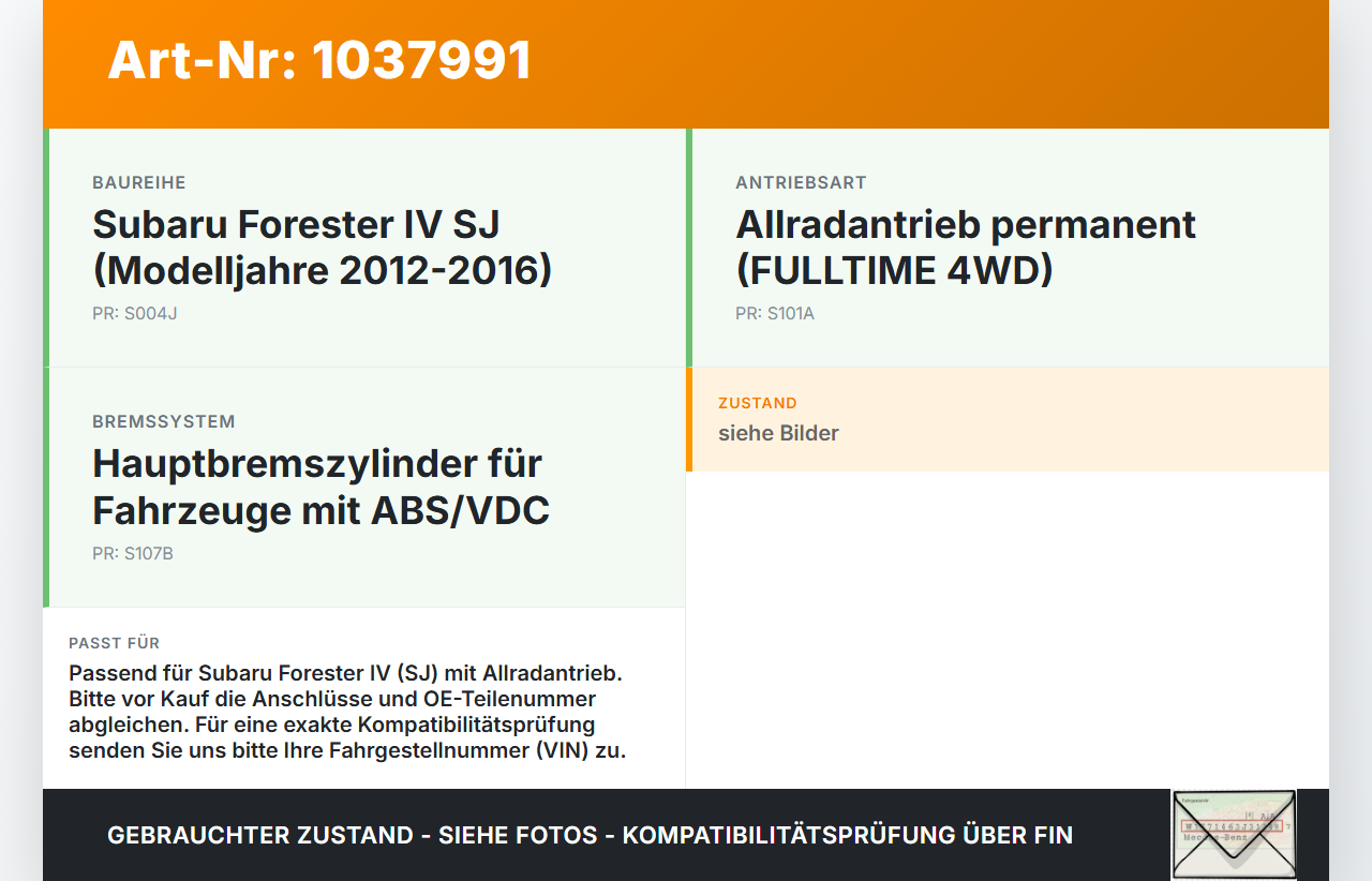 Subaru Forester IV SJ 12-16 Hauptbremszylinder Bremszylinder Subaru Forester IV SJ 12-16 16.02.2015 gebraucht Vorschau 3