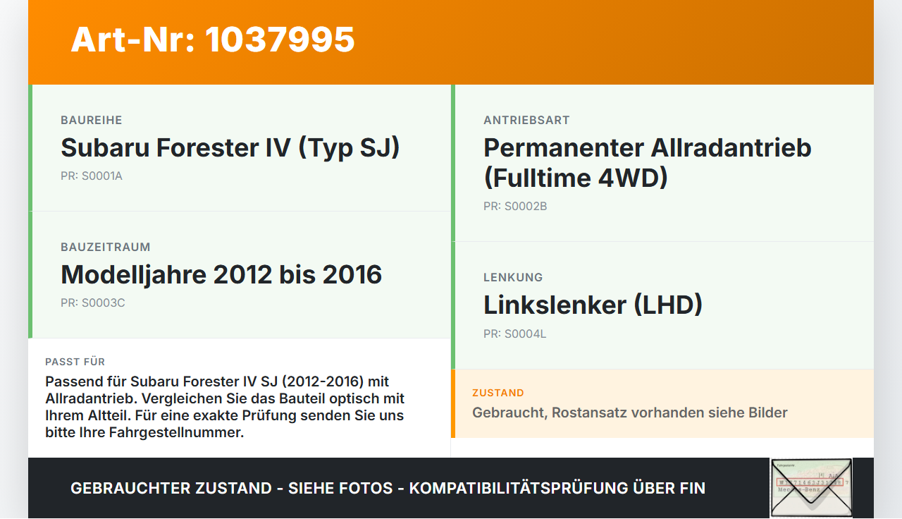 Subaru Forester IV SJ 12-16 Lenkungsteil Kreuzgelenk Subaru Forester IV SJ 12-16 16.02.2015 gebraucht Vorschau 3