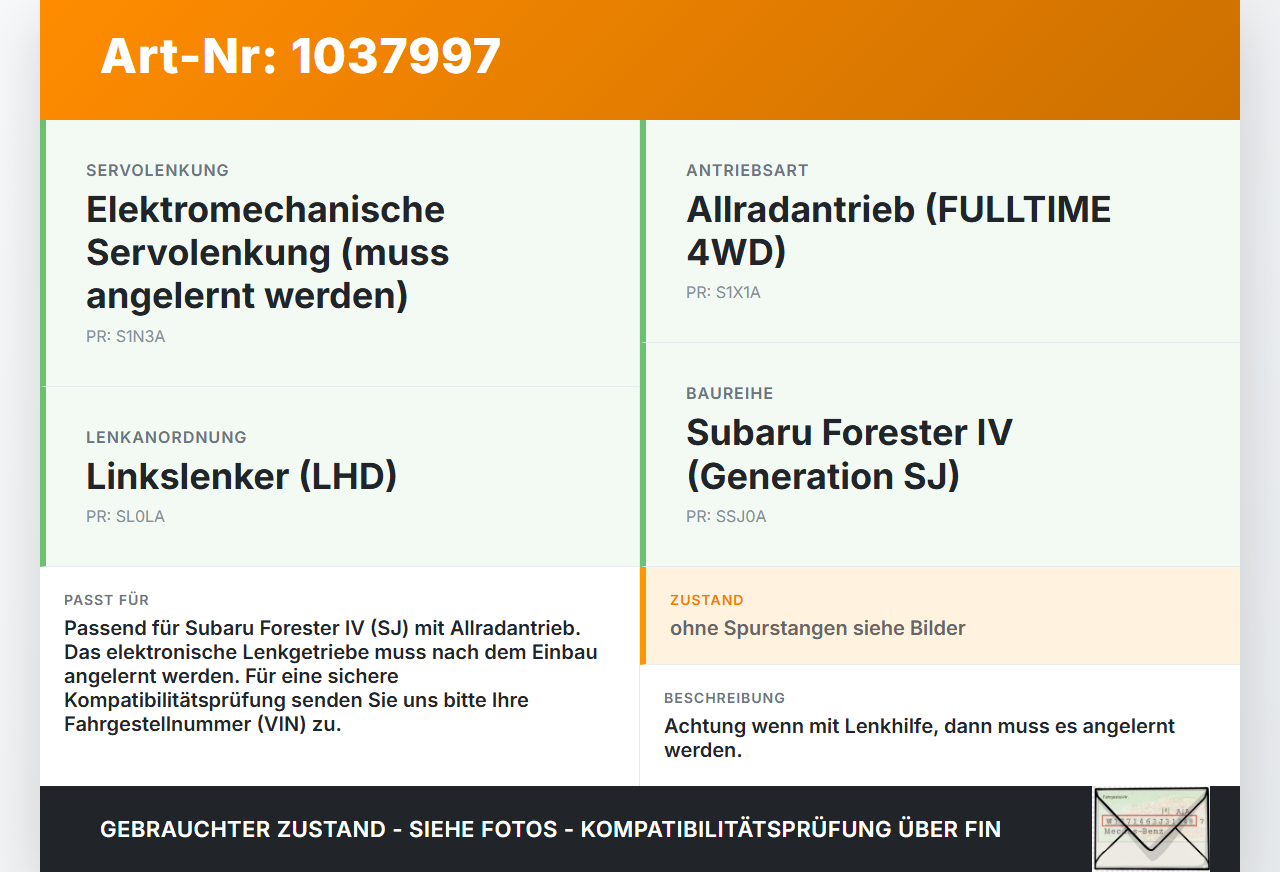 Subaru Forester IV SJ 12-16 Lenkgetriebe Servolenkung Subaru Forester IV SJ 12-16 16.02.2015 8Y14042 gebraucht Vorschau 3