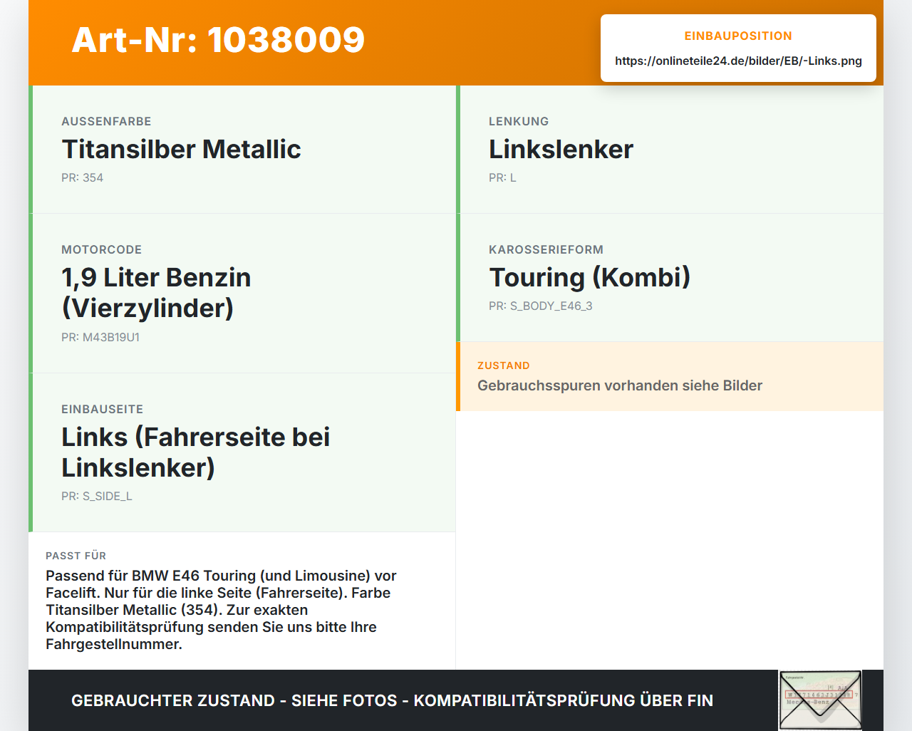 BMW 3er E46 99-01 Kombi Scharnier Motorhaube Motorhaubenscharnier Links BMW 3er E46 99-01 10.07.2000 7028577... Vorschau 3