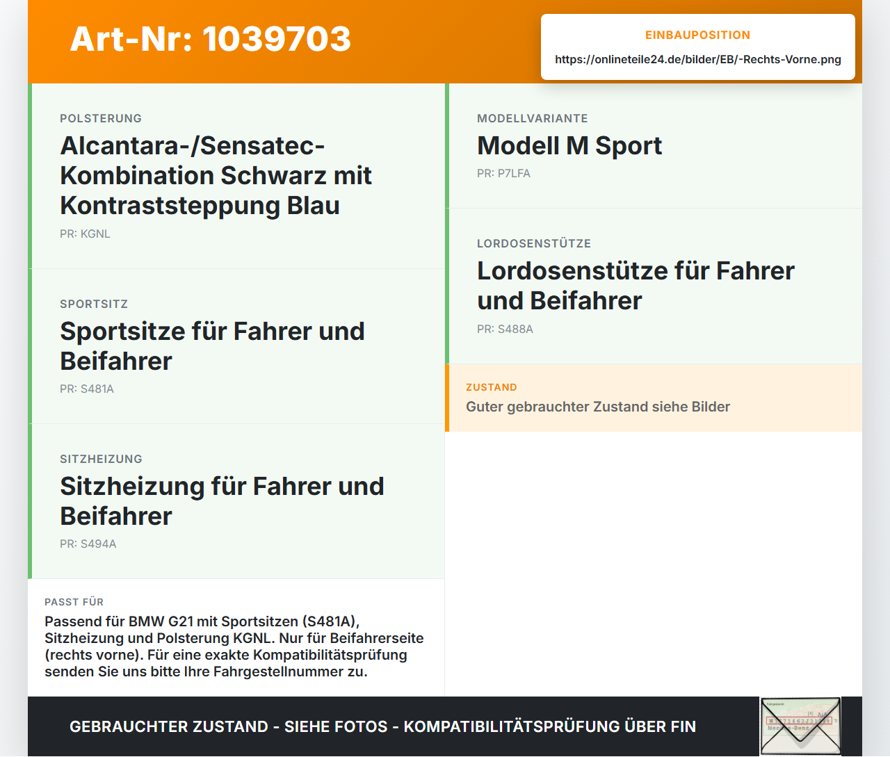 BMW G21 320dx 3er 19-22 Kombi Sitzbezug Sitzpolster für Beifahrersitz Rechts Vorne Leder Alcantara BMW G21 320dx... Vorschau 3