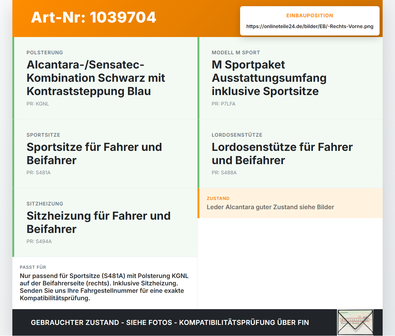 BMW G21 320dx 3er 19-22 Kombi Sitzbezug Sitzpolster für Beifahrersitz Rechts Vorne beheizt Teilleder Alcantara BMW... Vorschau 3