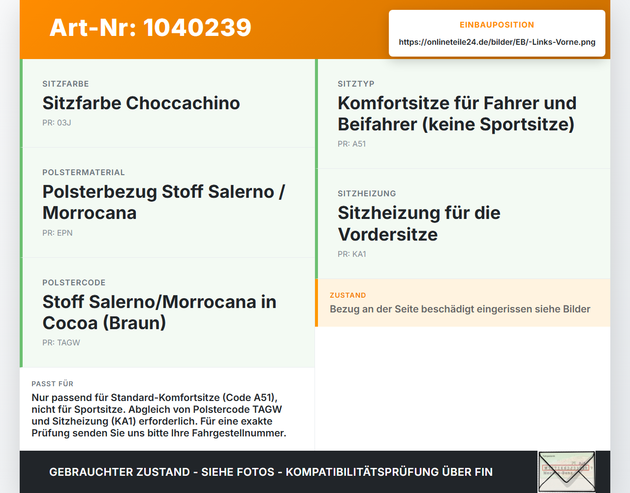 Opel Zafira C 11-16 Sitzbezug Sitzpolster für Fahrersitz Sitz Links Vorne beheizt Sport Opel Zafira C 11-16... Vorschau 3