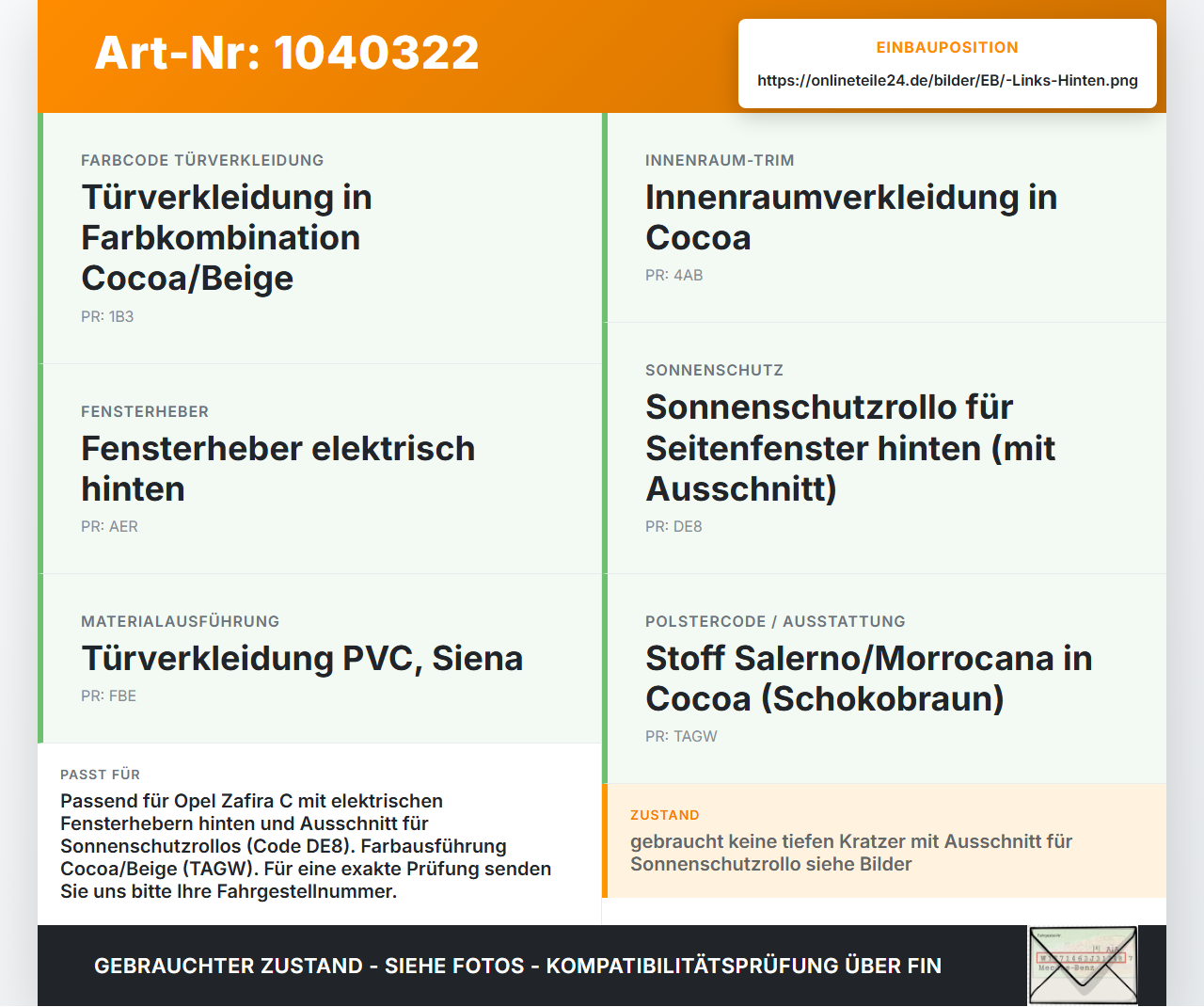Opel Zafira C 11-16 Türverkleidung Türpappe Links Hinten Opel Zafira C 11-16 16.10.2014 13419027 13419627 2230571... Vorschau 3