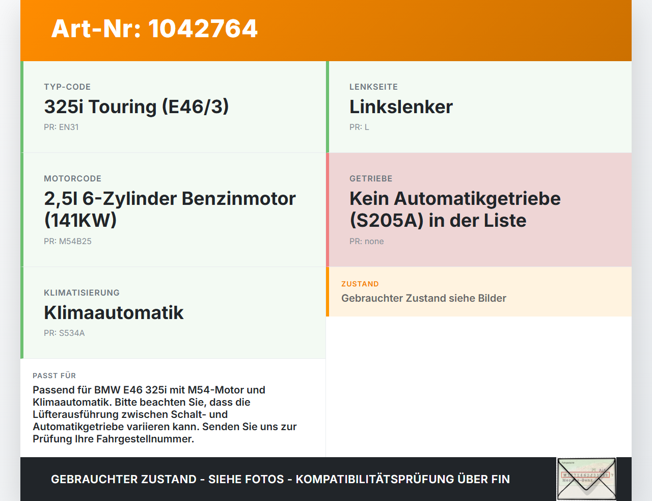 BMW E46 325i 02-06 2,5i 141KW Lüfter Ventilator f. Kühler BMW E46 325i 02-06 04.03.2003 7561757 17117561757... Vorschau 3