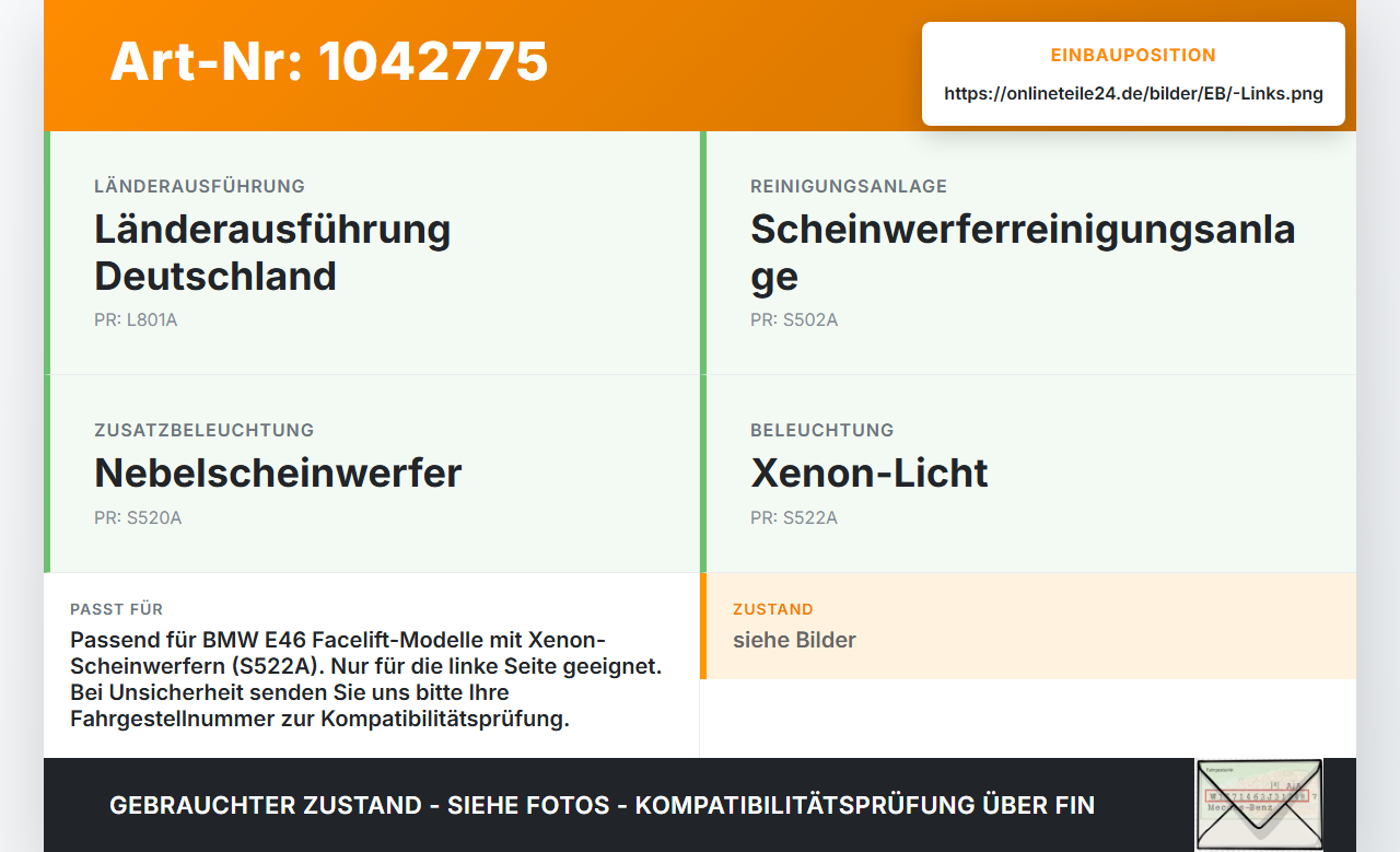 BMW E46 325i 02-06 Xenon Vorschaltgerät Links BMW E46 325i 02-06 04.03.2003 7176068 63127176068 1307329074 gebraucht Vorschau 3